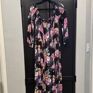 Torrid Black Floral Long Sleeve Dress